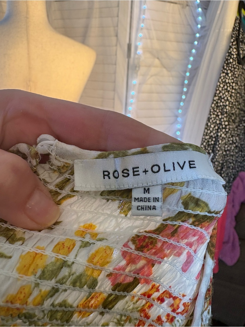 Rose & Olive White Floral Smocked Peasant Blouse with Green and Pink - Picture 4 of 4